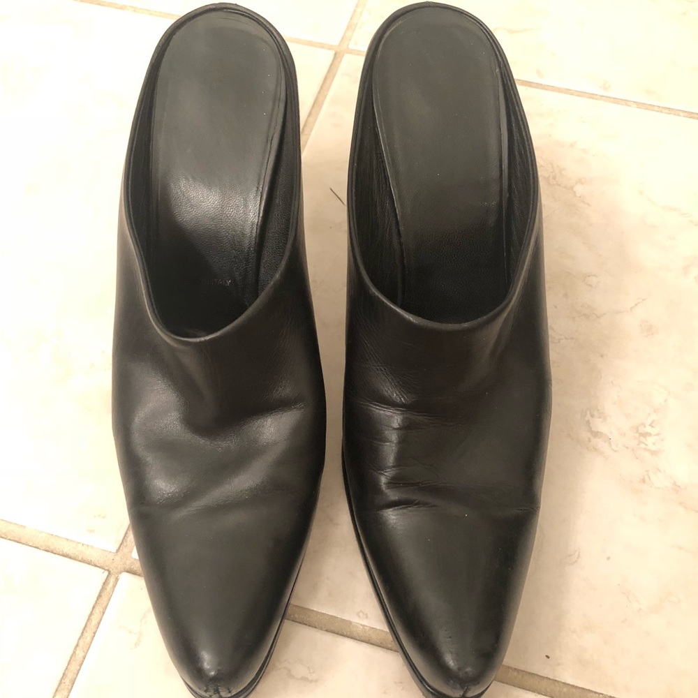 Black slide on mule with heel